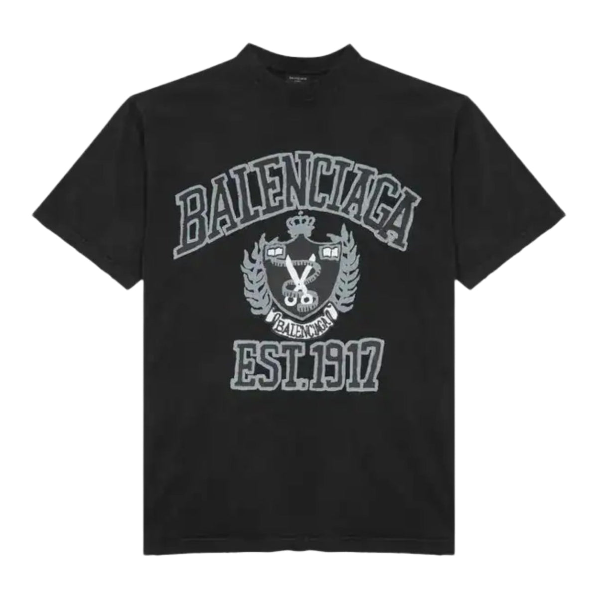 Balenciaga Distressed Graffiti College Logo Tee Black