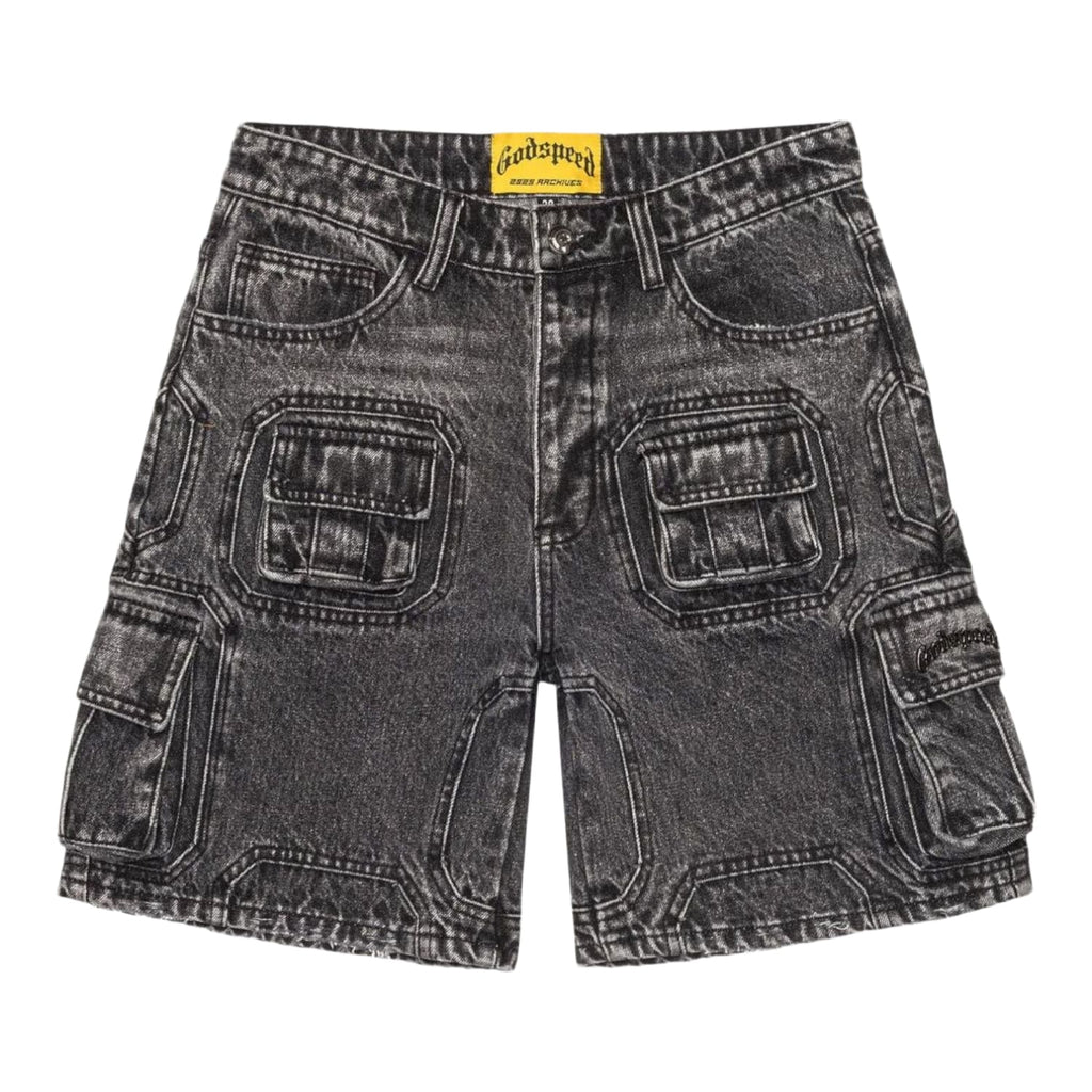Godspeed Octagon Cargo Denim Shorts (Grey Wash)