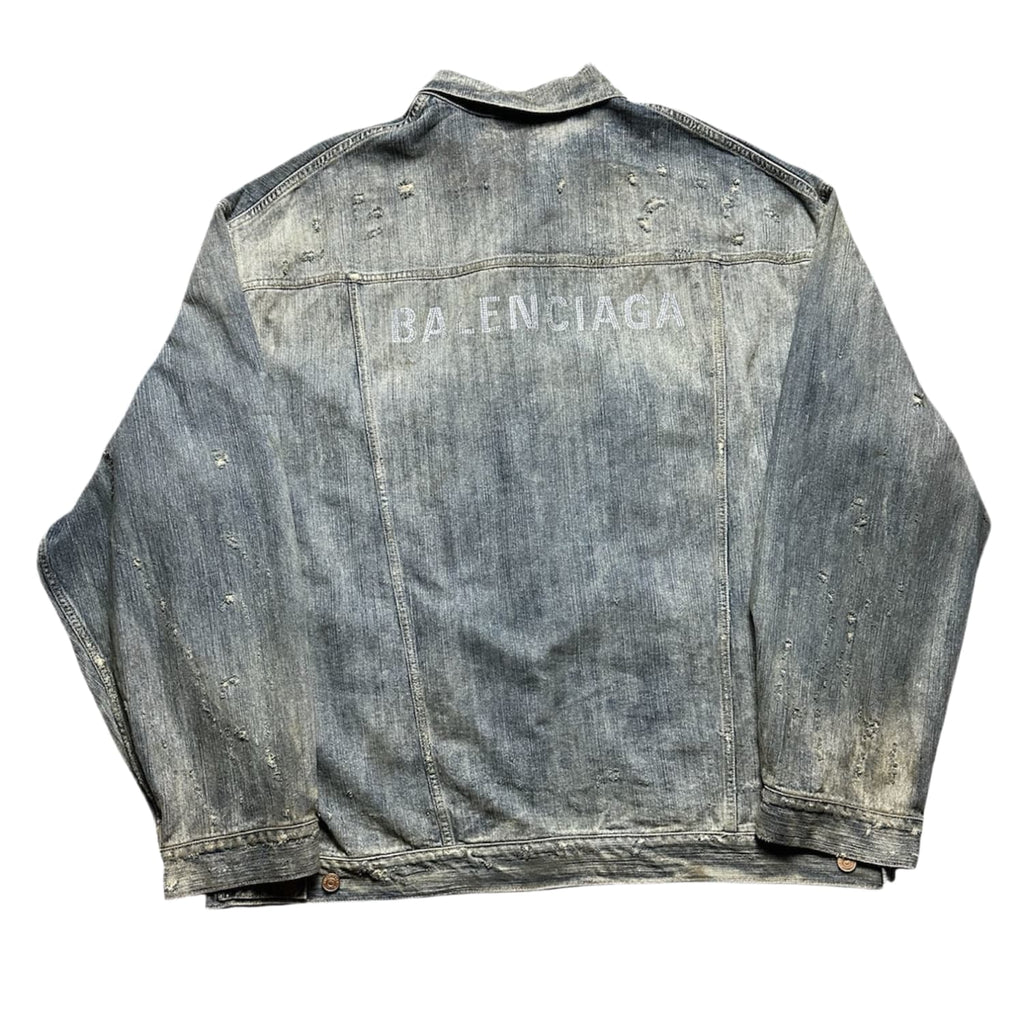 Balenciaga Rhinestone Logo Oversized Denim Jacket