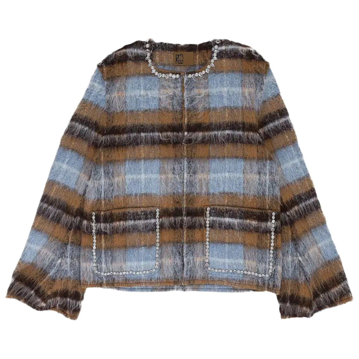 Birth Of Royal Child Rhinestone Pearl Mohair Bomber Jacket Tan